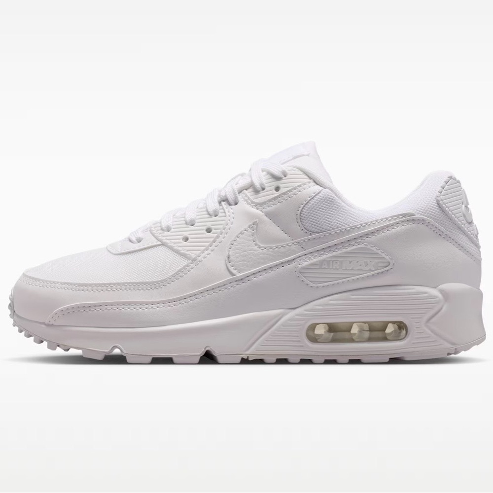 Nike Women's Air Max 90 All White Leather & Mesh Sneakers